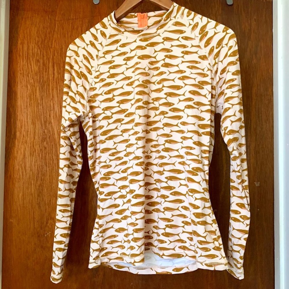 J Crew L Rashguard Swim Shirt Peachy Fish Zipper